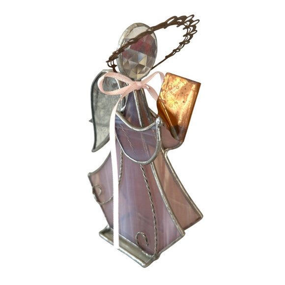 Stained Glass Choir Angel Figurine Pink Faceted Crystal Christmas Decoration - Picture 2 of 9